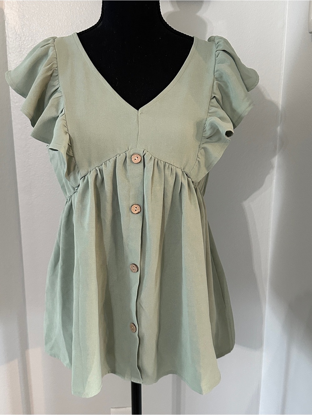 Maternity: Sage Green Ruffle Button-Front Babydoll Top